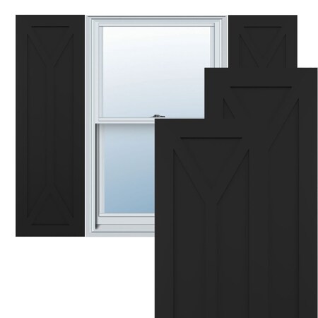 EKENA MILLWORK True Fit PVC San Carlos Mission Style Fixed Mount Shutters, Black, 18"W x 44"H TFP001SC18X044BL